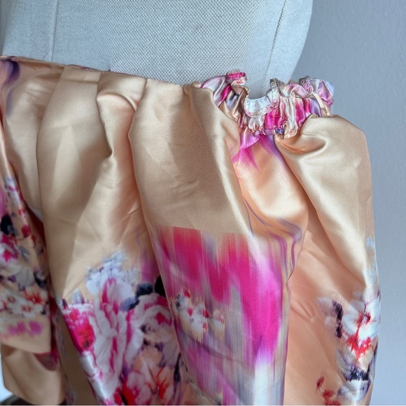 ASOS Pink and Orange Floral Puff Sleeve Off Shoulder Mini Dress size 2 XS NWT - Picture 6 of 12